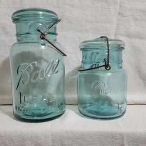 Set of two Blue Vintage Ball Ideal Canning Mason Jars w/lids